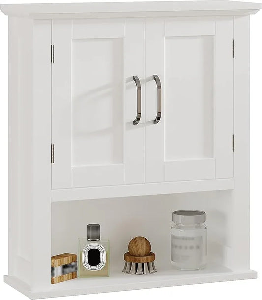 ChooChoo Wood Wall Cabinet with Doors, Medicine Cabinet with Adjustable Shelves Over The Toilet, Hanging Cabinet Wall Mounted for Bathroom, Kitchen, Living Room, White - ModernBath