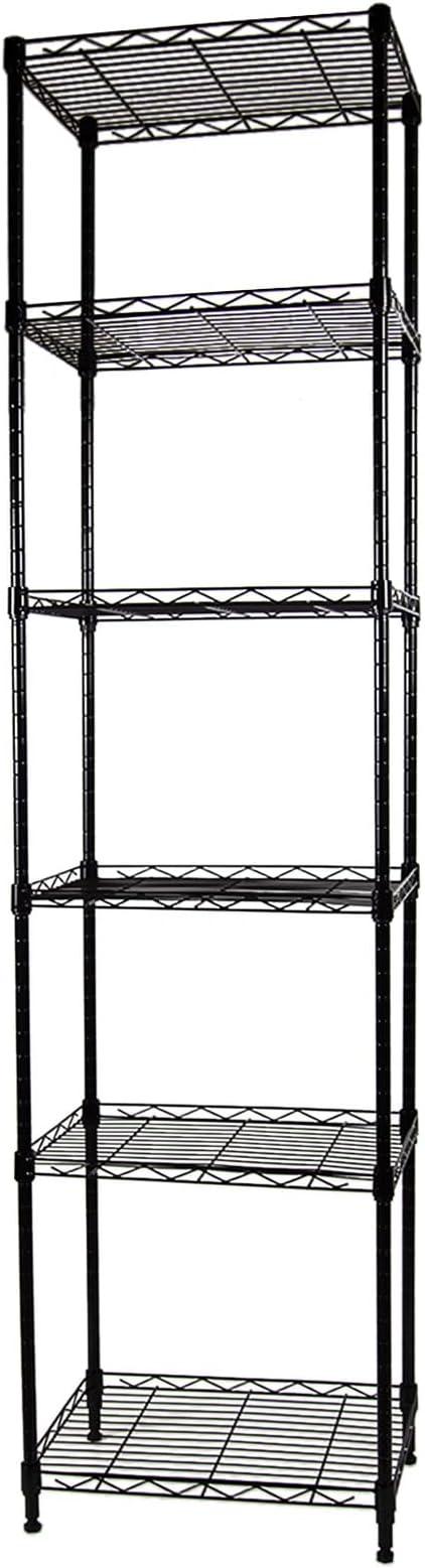 6-Tier Wire Shelving Adjustable Shelves Unit Metal Storage Rack for Laundry Bathroom Kitchen Pantry Closet Organization (Black, 16.6" L x 11.4" W x 64.6" H) - ModernBath