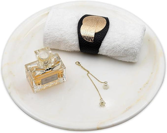 Marmor Real Natural Marble Bathroom Tray for Perfume, Candles, Jewelry Stone Vanity, Bathroom & Kitchen Counter Organizer and Home Decor (Calacatta Gold‌ Marble Round Plate(11.02 * 11.02 * 0.7)) - ModernBath