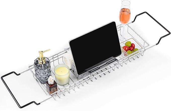 TAILI Bathtub Tray Table for Luxury Bath, Expandable Extra Wide Bthtub Caddy with Reading Holder, 304 Stainless Steel Over The Tub Bath Tray for Bathroom Accessories - ModernBath