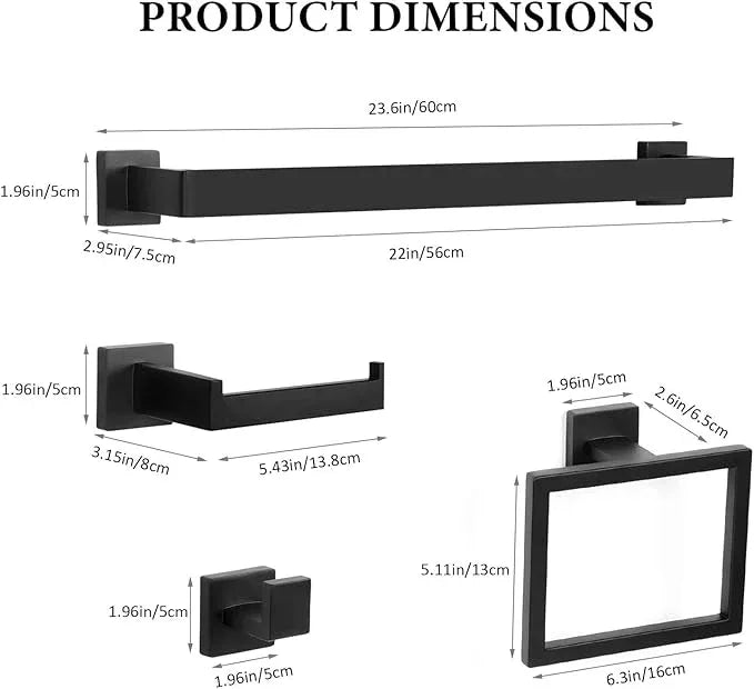 10-Piece Matte Black Bathroom Hardware Set,Towel Bar Set for Bathroom Include 23.6 inch Towel Bar,Towel Ring,Toilet Paper Holder Towel Hooks,Stainless Steel Wall Mounted - ModernBath