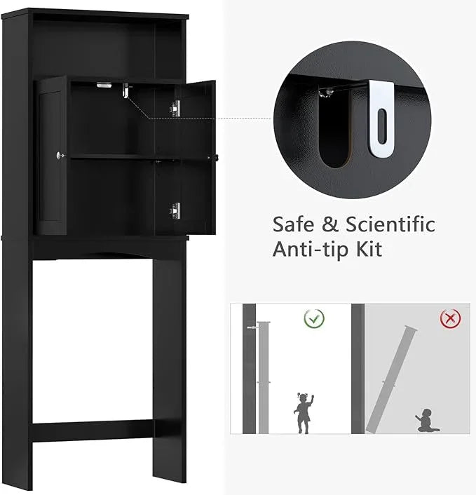 Over The Toilet Storage Cabinet, Over The Toilet Storage with Adjustable Shelf and Double Doors, Above Toilet Storage Cabinet for Bathroom Storage Over Toilet Bathroom Organizer (Black) - ModernBath