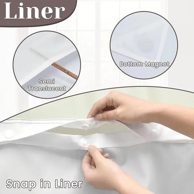 SORTTO No Hook Slub Textured Shower Curtain with Snap in Liner - Sand Fabric Outer Curtain & Waterproof Inner Liner, Hotel Style with See Through Top Window, 71x74 in - ModernBath