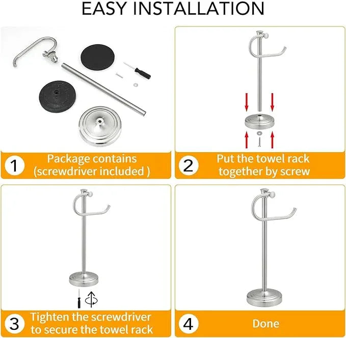 BESy 17 Inch Brushed Nickel Stand Towel Bar Hanger Hand Towel Bar Bathroom Vanity Countertop Towel Holder Free Standing Stainless Steel Towel Ring Hardware Accessories Towel Rack - ModernBath