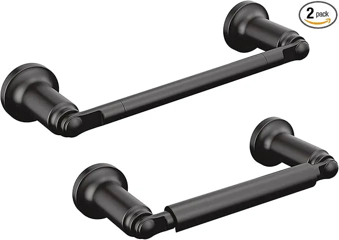 Delta Saylor 2-Piece Bathroom Set with 8 in. Hand Towel Holder and Toilet Paper Holder | Matte Black Bathroom Accessories | Bathroom Hardware Set - ModernBath