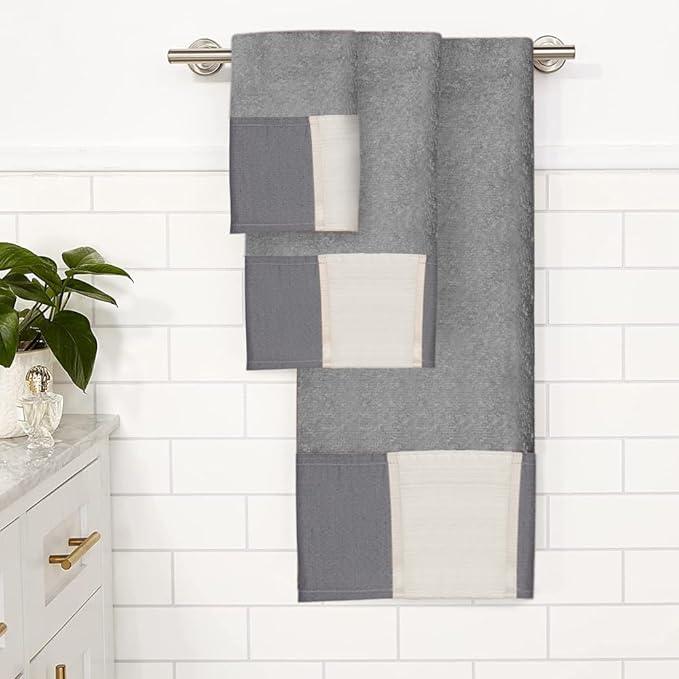 Zahari Home Modern Line Bathroom Towel Set - 3 Piece Set, Modern Design, Luxury Gray Towels - ModernBath