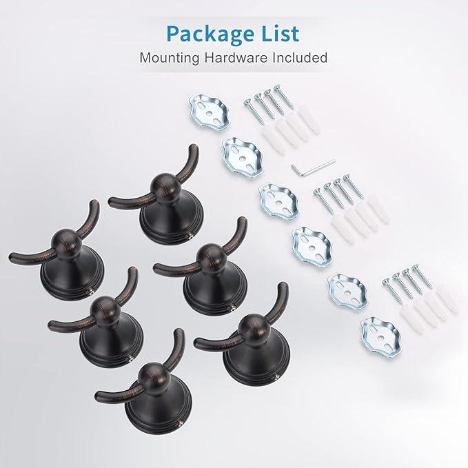 FILTA Bathroom Towel Hooks, Oil Rubbed Bronze Robe & Towel Hooks for Wall Mounted, Traditional Towel and Robe Hooks for Hanging Towels, Bath Towel Holder for Shower(6 Pack) - ModernBath