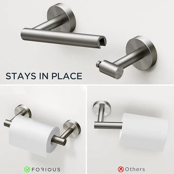 FORIOUS Toilet Paper Holder Wall Mount, SUS304 Stainless Steel Double Post Pivoting Tissue Roll Holder and Hand Towel Ring Set for Bathroom, RV, Bathroom Hardware Accessories Set, Brushed Nickel - ModernBath