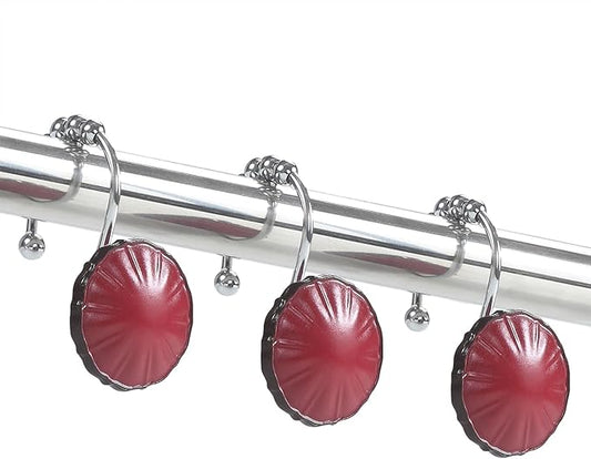 BESTRIPES Shower Curtain Hooks Rings, Decorative Rust Proof Stainless Steel Glide Rollers Shower Hooks Rings for Bathroom Shower Rods Curtains, Set of 12, Red