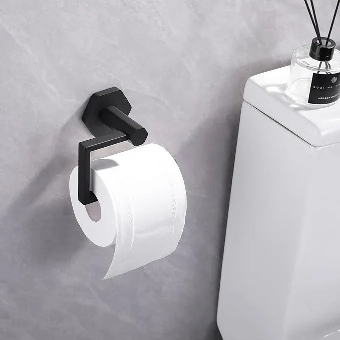 GERZWY Bathroom 2-Piece Accessory Set SUS 304 Stainless Steel Toilet Paper Holder Towel Ring Wall Mount, Matte Black - ModernBath
