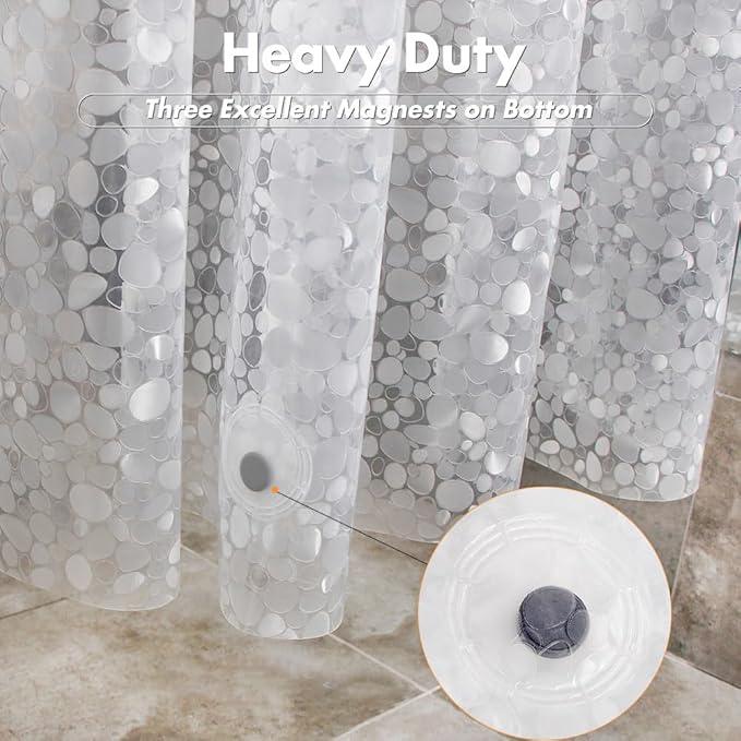 WELTRXE Shower Curtain Liner Waterproof, 8G Thick EVA, Heavy Duty Shower Liner with Magnets, 3D Pebble Bath Curtain for Stall, Bathtubs Bathroom, 72 x 72, 12 Hooks - ModernBath