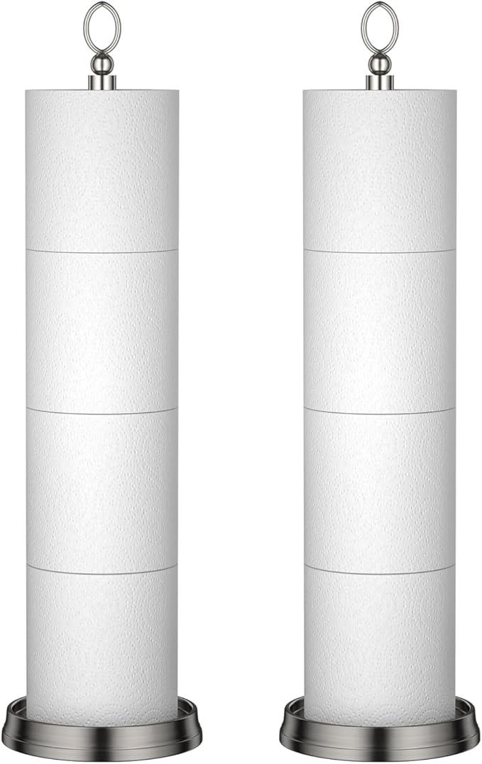 Toilet Paper Holder Stand with Reserve Function, Free Standing Toilet Paper Holder for Bathroom, Toilet Paper Stand with Reserve for 4 Rolls 22.5" Height (2 Pack, Brushed Nickel) - ModernBath