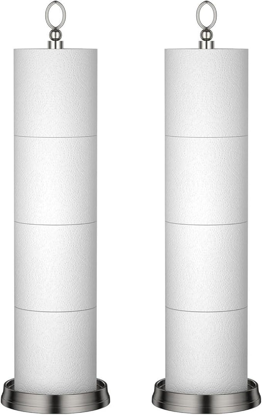 Toilet Paper Holder Stand with Reserve Function, Free Standing Toilet Paper Holder for Bathroom, Toilet Paper Stand with Reserve for 4 Rolls 22.5" Height (2 Pack, Brushed Nickel) - ModernBath