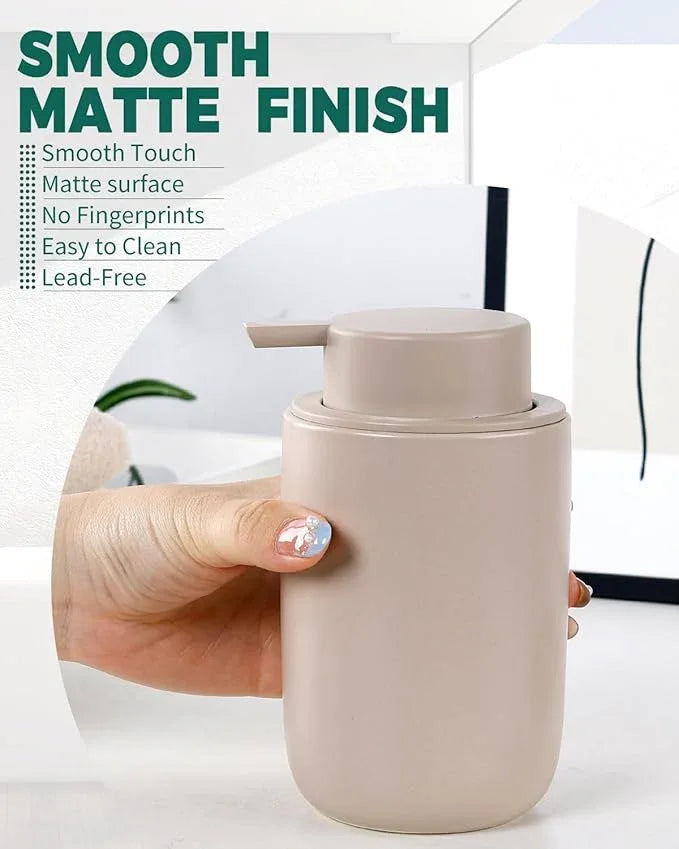 BosilunLife Foam Soap Dispenser - Ceramic Foaming Hand Wash Dispenser for Bathroom Modern Farmhouse Small Soap Dispenser Lotion Hand Pump Dispenser for Kitchen Sink (Khaki, Foam Pump) - ModernBath