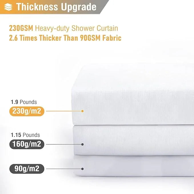 BTTN Long Fabric Shower Curtain - 72x80 Inch Linen Textured Heavy Duty Polyester Cloth Shower Curtain Set with Plastic Hooks, Hotel Trendy Luxury Waterproof Modern Shower Curtains for Bathroom, White - ModernBath