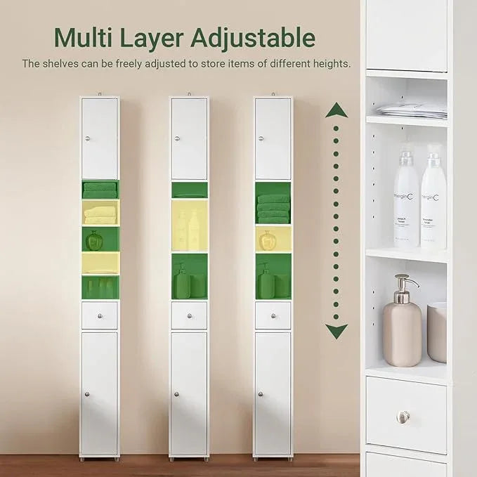 SoBuy Bathroom Narrow Storage Cabinet, Skinny Tall Unit with Adjustable Shelves Slender, Bathroom Organizers and Storage, Anti-Tipping Floor Standing Cupboard Laundry Room, White BZR34-W - ModernBath