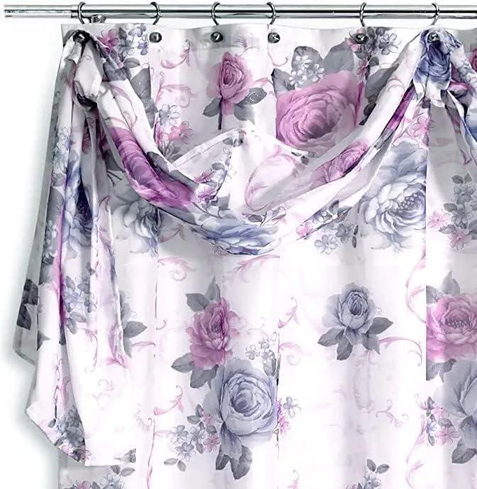 Zahari Home 13pc Michelle Bathroom Shower Curtain Sets Shower Curtain & 12 Shower Bathroom Hooks Modern Classic Luxury Contemporary Decor Floral Shower Curtain Stylish Bath Sets - ModernBath