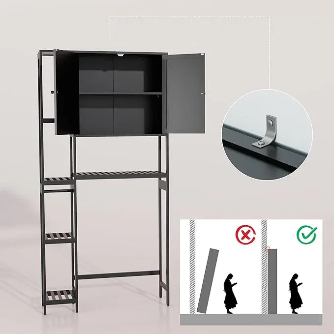 Bamboo Over The Toilet Storage, Above Toilet Organizer Storage Shelf Stand, Tall Freestanding Behind Toilet Rack, Tiered Bathroom Space Saver Shelving, Easy Assembly (Black) - ModernBath