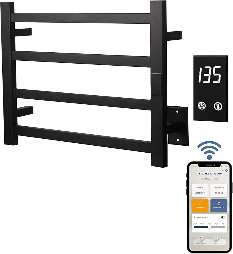 Smart Wireless Electric Towel Warmer | Blade Thin 4 Bar Design | Hardwired & Plug-in | Alexa & Google Home Compatible | Matte Black Finish - ModernBath