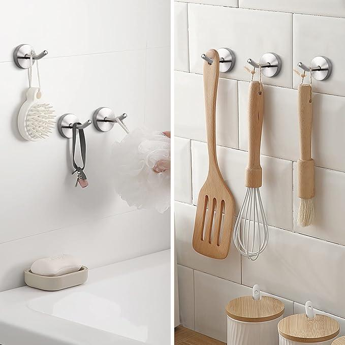 NearMoon Coat Hooks, Wall Mount Hooks for Hanging Hat Hurse Robe, 304 Stainless Steel Heavy Duty Towel Hangers for Bathroom Livingroom Hotel Kitchen Garage, 6 Pack (2 Inch, Brushed Nickel) - ModernBath