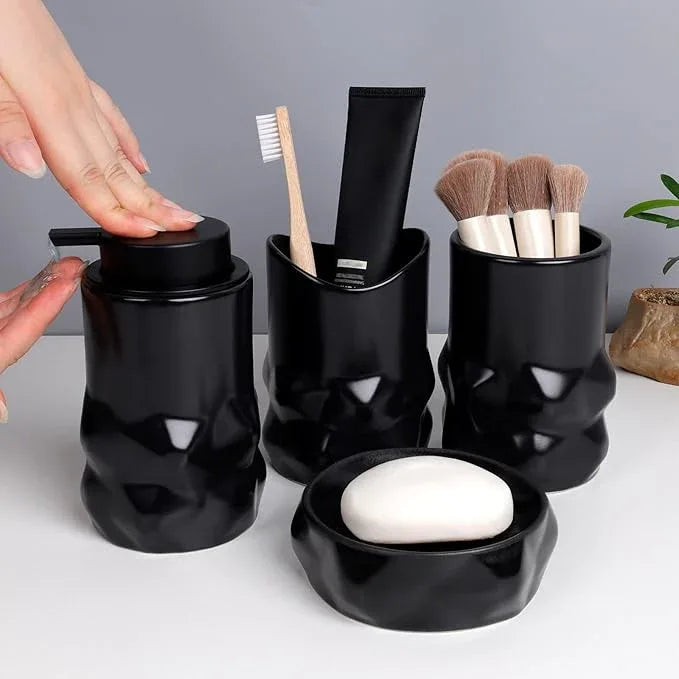 BosilunLife Modern Ceramic Bathroom Accessories Set, Bathroom Counter Set Matte Black Bathroom Decor Sets Accessories Bathroom Lotion Soap Dispenser, Toothbrush Holder Set, Soap Dish, Apothecary Jars - ModernBath