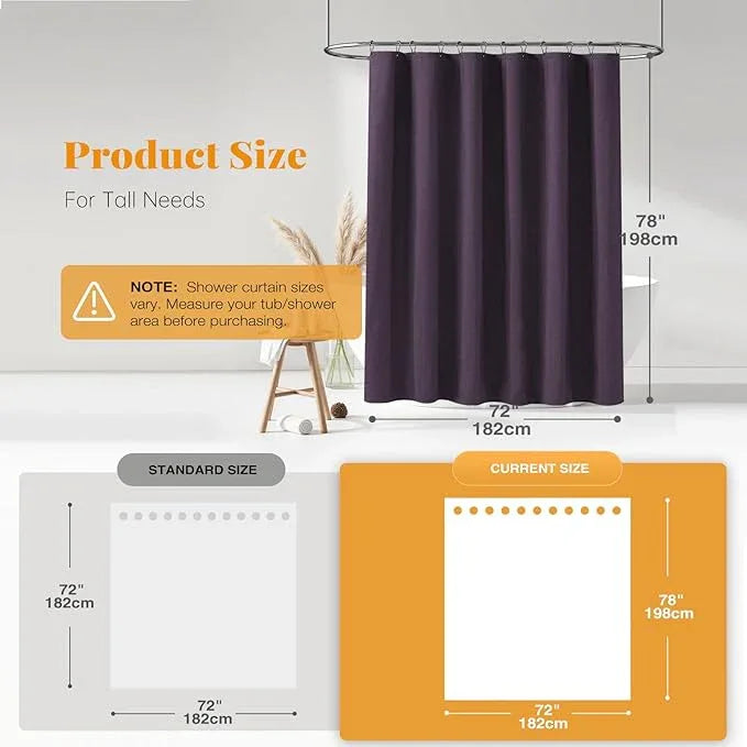 BTTN 78 Inch Long Shower Curtain, Linen Textured Thick Weighted Fabric Shower Curtain Set with 12 Hooks, Tall Hotel Neutral Heavy Duty Waterproof Polyester Shower Curtains for Bathroom, 72x78, Purple - ModernBath