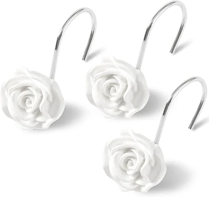 Litabel Rose Flower Shower Curtain Hooks 12PCS,Home Decorative White Rose Shower Curtain Hooks Metal Rustproof Cute Rose Flower Shower Hooks Rings Bathroom Shower Rods Decoration Accessories - ModernBath