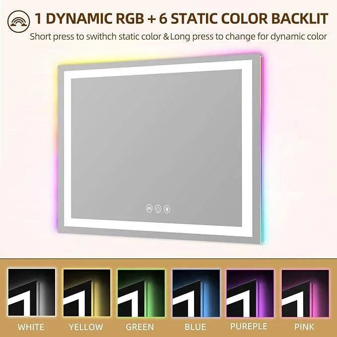 FENCHILIN Vanity Mirror with Lights, 32" x 23" RGB Backlit + Front Lit Large Hollywood Makeup Vanity Mirror LED Strip with 3 Colors Modes Smart Touch for Dressing Room & Bedroom White - ModernBath