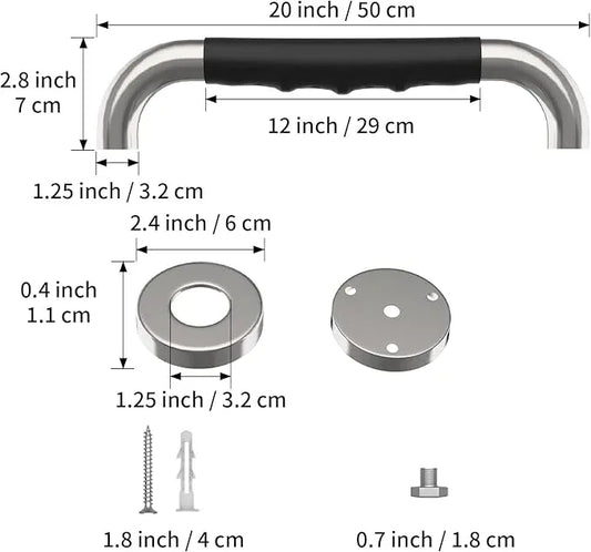 20 Inch Shower Grab Bar w/Anti Slip Rubber Grip, Munzong Stainless Steel Bathroom Grab Bar, Chrome Bathroom Balance Bar,Safety Handrail Support,Handicap Injury Elderly Senior Assist Bath Handle - ModernBath