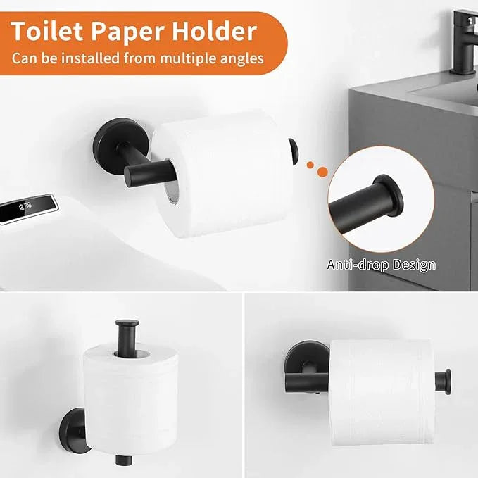 5-Piece Black Bathroom Hardware Set - 24 Inch Towel Bar, 2 Robe Towel Hooks, Toilet Paper Holder, Towel Ring, Wall Mounted Bathroom Accessories (Matte Black Finish) - ModernBath