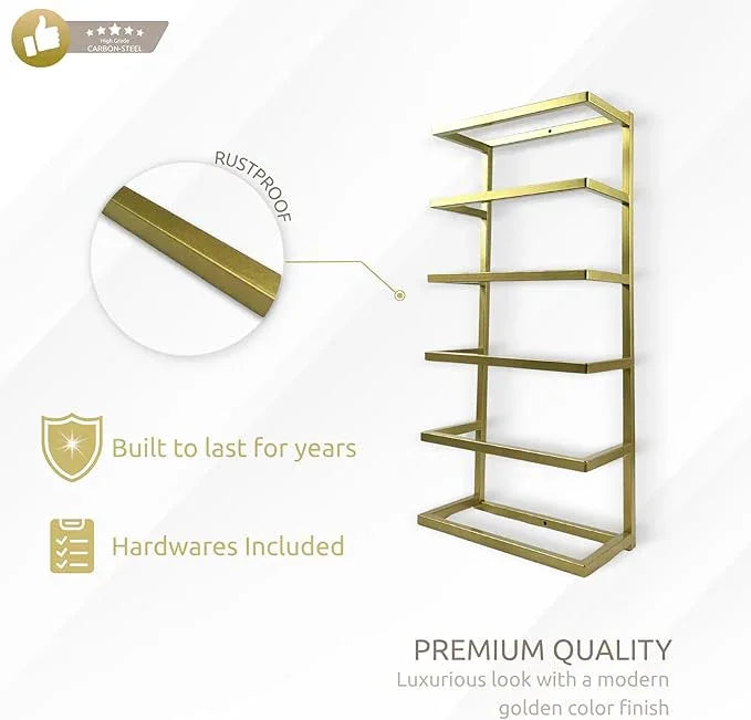 Modern Tiered Towel Rack - Wall-Mounted Metal Towel Shelf for Bathroom, Space-Saving Storage for Towels, Organizers, and Home Decor (Gold, 6-Tier) - ModernBath