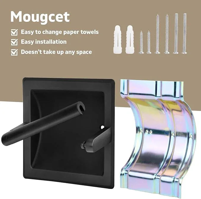 Recessed Toilet Paper Holder for Large Rolls, Pivoting Stainless Steel in Wall Toilet Paper Holder, Wall Mounted Bathroom Tissue Roll Dispenser with Modern Matte Black Finish - ModernBath
