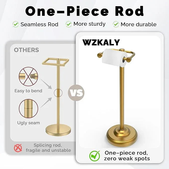 Toilet Paper Holder Stand, Brushed Brass Toilet Paper Holder Free Standing, Post Pivoting Design & Stable Weighted Base SUS304 Stainless Steel for Bathroom(Mega Roll) - ModernBath