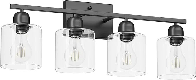 FAISHILAN Modern 4 Light Bathroom Light Fixtures, 24 inch Black Vanity Lights for Bathroom with Clear Glass, Bathroom Vanity Light for Mirror Kitchen Living Room Hallway Cabinet Porch - ModernBath