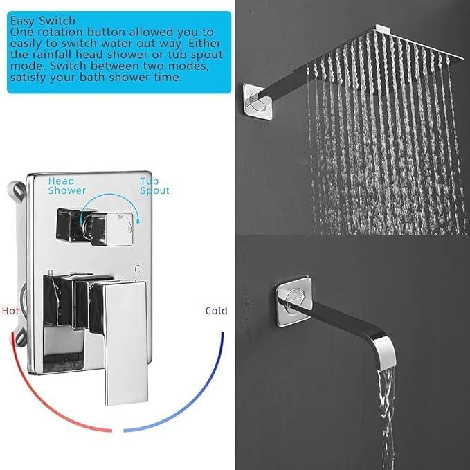 Heable Polished Chrome Shower Faucet Set with Tub Spout Bathroom Luxury Rain Mixer Shower Head System Wall Mounted Shower Faucet Complete, Single Handle Tub and Shower Trim Kit with Rough-in Valve - ModernBath