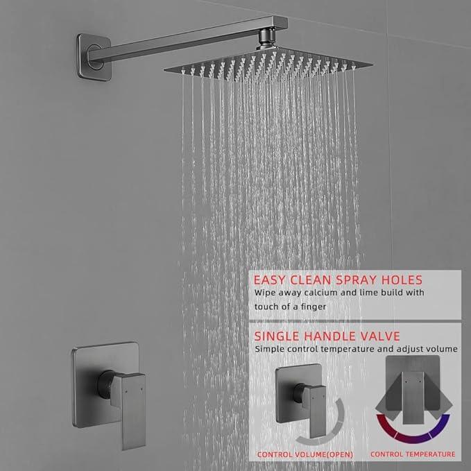 Heable Grey Shower Faucet Set Bathroom Rainfall 8 Inch Shower Head System Single Handle Shower Trim Kit with Rough-in Valve - ModernBath