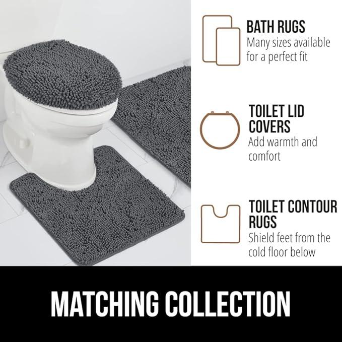 GORILLA GRIP Bathroom Rug Sets, Soft Chenille 2 Piece Area Rugs Set, Toilet Base Mat and 30x20 Carpet, Absorbent Microfiber Washable Mats Dry Quickly, Home Décor and Bath Room Accessories, Charcoal - ModernBath