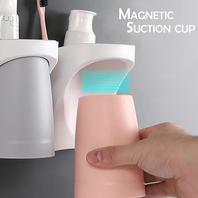 Toothbrush Holders for Bathroom，Wall Mounted Magnetic Cup Set, sgzscl Electric Toothbrushes Storage Organizer Space Saving Holders for Water pik Oral B, Father Mother and Son/Daughter (Lightgrey) - ModernBath