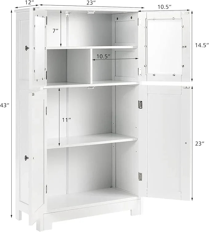 GOFLAME Bathroom Storage Cabinet, Freestanding Storage Cabinet with 4 Doors, Wooden Kitchen Cupboard with Adjustable Shelf, Buffet Sideboard, Multipurpose Home Organizer for Bathroom, Kitchen, White - ModernBath