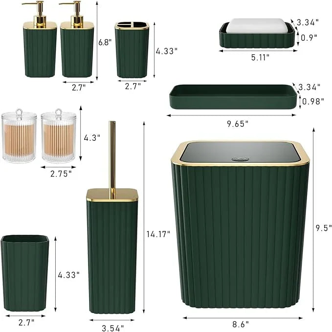 XLHOMO Bathroom Accessories Set - Gorgeous Green Bathroom Set, 10PC Green Bathroom Accessory Set, Bathroom Sets with Toilet Brush, Bathroom Trash Can - ModernBath