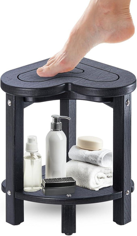 UHA Corner Shower Stool for Inside Shower - Waterproof Corner Shower Bench, HDPE Plastic Bathroom Bench, Adjustable Height Corner Chair for Shaving Legs,Storage Shelf,Non-Slip Feet，Black - ModernBath