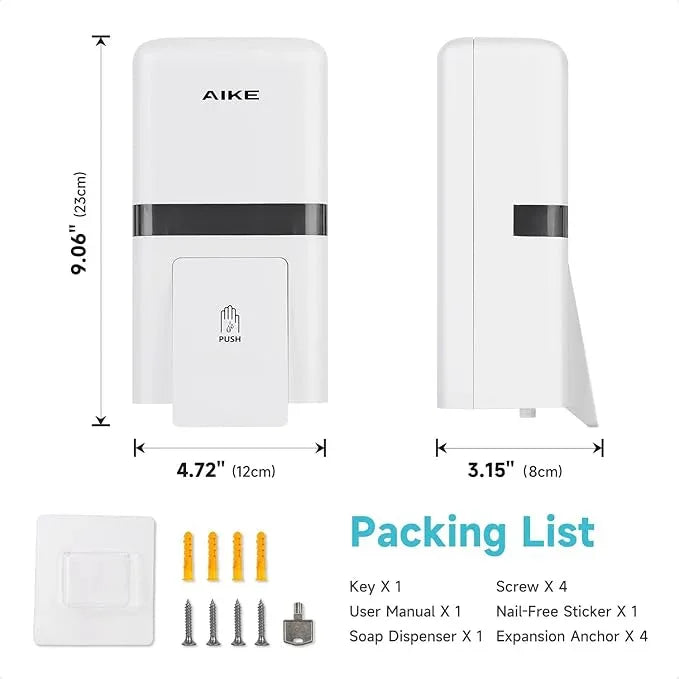 AIKE Wall Mount Liquid Soap Dispenser, 27oz Large Capacity with Extended Pump for Commercial Bathrooms,AK1008(White) - ModernBath
