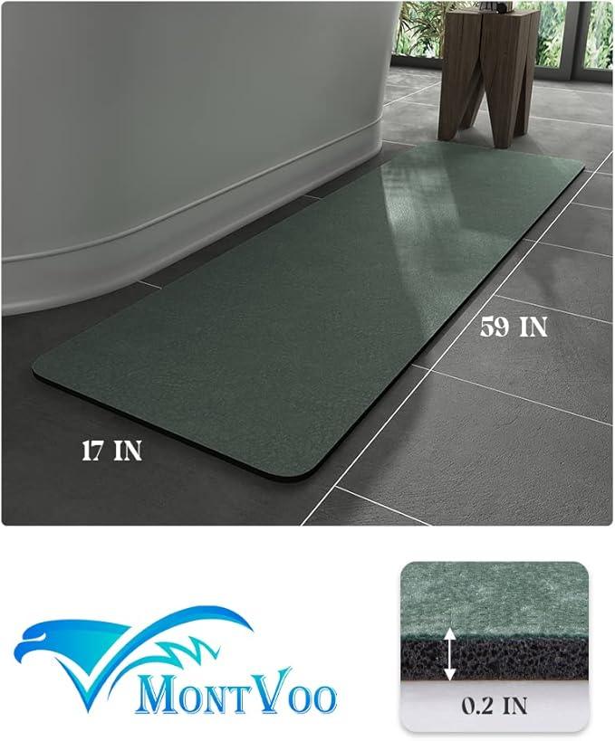 MontVoo -Bath Mat Rug-Rubber Backing Non Slip Quick Dry Absorbent Thin Bathroom Rugs Fit Under Door-Faux Suede Surface Bathroom Floor Mats-Shower Rug for in Front of Bathtub Shower Green 17"x59" - ModernBath