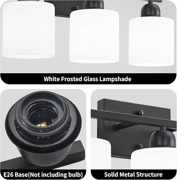 FAISHILAN 4-Light Black Bathroom Vanity Light, Light Fixtures with Milky White Frosted Glass Shades, Black Vanity Light for Bathroom Mirror, Bedroom, Living Room, Vanity Table, E26 Base - ModernBath