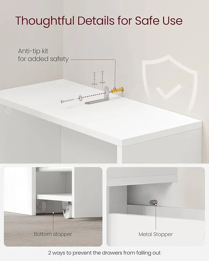 VASAGLE Slim Storage Cabinet, Narrow Freestanding Cabinet with Drawers and Adjustable Shelf, Modern Linen Tower for Living Room Bathroom Bedroom, White UBBK567T14 | Narrow, Freestanding, Storage Drawers, Adjustable Shelf, Modern Style - ModernBath