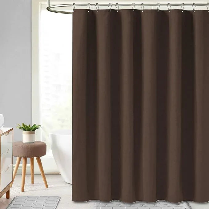 BTTN Fabric Shower Curtain, Linen Textured Heavy Duty Polyester Cloth Shower Curtain Set with Plastic Hooks, Brown, 72x84 - ModernBath