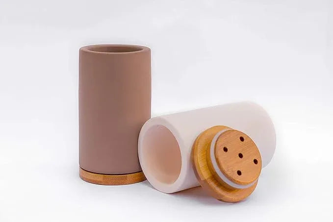 Matani Bamboo Toothbrush Holder Diatomite Tooth Brush Organizer - Storage Stand for Small Bathroom & Counter - Removable Base & Drain Holes, Water-Absorbent & Quick-Drying (Brown) - ModernBath