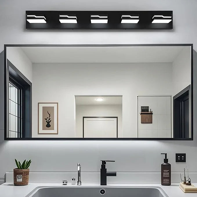 Merexcint LED Modern Bathroom Vanity Light Fixtures 5-Light, 32 inch Dimmable Matte Black Vanity Lights for Bathroom Lighting Fixtures Over Mirror, with 350°Rotatable Acrylic Heads(White Light 5500K) - ModernBath