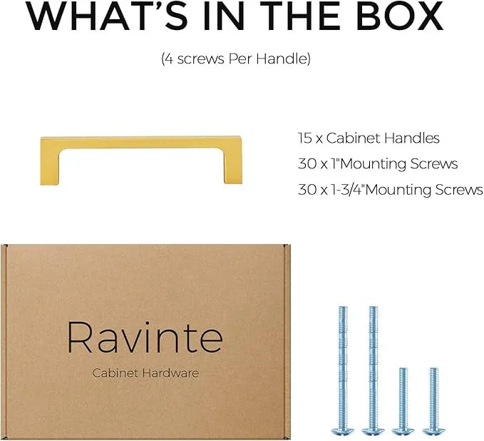 Ravinte 15 Pack Solid 4 Inch Kitchen Square Cabinet Handles Brushed Brass Cabinet Pulls Drawer Pulls Kitchen Cupboard Hardware Handles - ModernBath