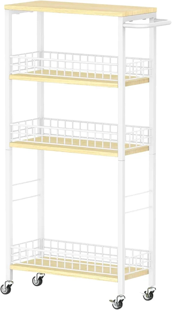 Slim Storage Cart White Narrow Storage Cabinet 4 Tier Laundry Room Organization Mobile Bathroom Shelving Unit Organizer Rolling Utility Cart Slide Out Kitchen Cart Tower Rack for Narrow Places 7.08’’W - ModernBath
